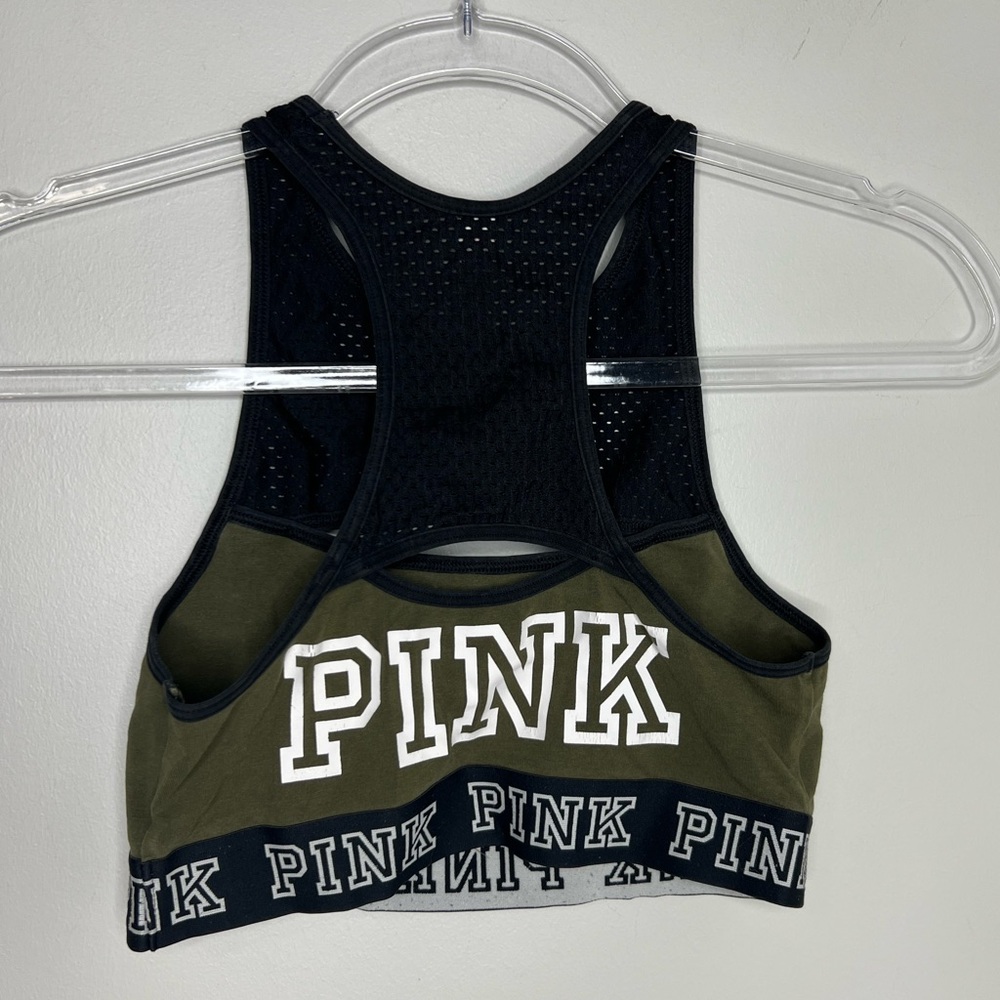 Victoria’s Secret PINK high neck sports bra. Mesh. Green/black. Size Medium. - Picture 2 of 4